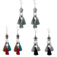 Fashion Fringe Boucles d'oreilles, alliage de zinc, avec corde en nylon & résine, fer boucle d'oreille crochet, Plaqué de couleur d'argent, pour femme, plus de couleurs à choisir, sans plomb et cadmium, 103x17mm, Vendu par paire