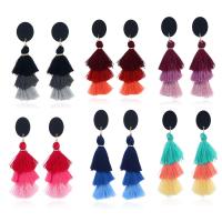 Fashion Fringe Boucles d'oreilles, corde en nylon, avec Acrylique, acier inoxydable puce boucle d'oreille, pour femme, plus de couleurs à choisir, sans plomb et cadmium, 14x60mm, Vendu par paire