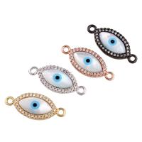 Connecteur Evil Eye, laiton, avec coquille blanche, Mauvais œil, Placage, avec zircone cubique & boucle de 1/1, plus de couleurs à choisir, protéger l'environnement, sans nickel, plomb et cadmium, 24x10x3mm, Trou:Environ 2mm, Vendu par PC