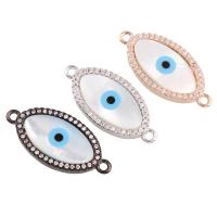 Onde øjne stik, Messing, med White Shell, Evil Eye, forgyldt, med cubic zirconia & 1/1 løkke, flere farver til valg, nikkel, bly & cadmium fri, 28x13x4mm, Hole:Ca. 1.5mm, Solgt af PC