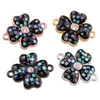 Messing smykker Connector, med Abalone Shell & Resin, Four Leaf Clover, forgyldt, med cubic zirconia & 1/1 løkke, flere farver til valg, nikkel, bly & cadmium fri, 15x12x3mm, Hole:Ca. 1mm, Solgt af PC