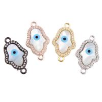 Evil Eye -Anschluss, Messing, mit Weiße Muschel, Hand, plattiert, mit Augen-Muster & mit kubischem Zirkonia & 1/1-Schleife, keine, frei von Nickel, Blei & Kadmium, 13x23x3mm, Bohrung:ca. 2mm, verkauft von PC