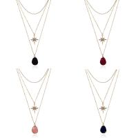 Agaat ketting, Zinc Alloy, met Ijs Quartz Agaat, gold plated, voor vrouw & 3-streng, meer kleuren voor de keuze, lood en cadmium vrij, 28x25mm, Per verkocht Ca 15.5 inch Strand