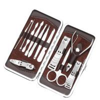 Manicure Set Stainless Steel double pick beauty tool & eyebrow scissor & exfoliating scissors & acne needle & eyebrow tweezers​ & earpick & compass & nail clipper & exfoliating knife with PU Leather Rectangle Sold By Box