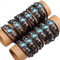 Rindsleder Armband, Kuhhaut, mit Gewachste Nylonschnur & Glas & Edelstahl, geflochten & Konstellation Schmuck & unisex & einstellbar & verschiedene Muster für Wahl & glänzend, 60mm, verkauft per ca. 8.2 ZollInch Strang