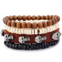 PU Armband-Set, met Hennep & Hout & Zinc Alloy, plated, uniseks & verstelbaar, nikkel, lood en cadmium vrij, Lengte Ca 6.7 inch, 4strengen/Stel, Verkocht door Stel