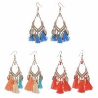 Fashion Fringe Oorbellen, Zinc Alloy, met Nylon Koord & Glas rocailles, ijzer oorbel haak, gold plated, voor vrouw & met hars strass, meer kleuren voor de keuze, lood en cadmium vrij, 38x72mm, Verkocht door pair