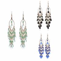 Fashion frynser øreringe, Zinc Alloy, med Glas Seed Beads & Glas, jern ørering krog, guldfarve belagt, for kvinde & facetteret, flere farver til valg, bly & cadmium fri, 25x60mm, Solgt af par