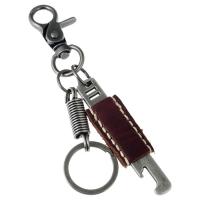 Zinc Alloy Key Chain with PU Leather plumbum black color plated nickel lead & cadmium free Sold Per Approx 6 Inch Strand