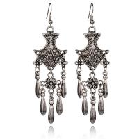 Sinc Alloy Tassel Earring, iarann Hook earring, dath airgid antique plátáilte, luaidhe & caidmiam saor in aisce, 32x88mm, Díolta De réir Péire