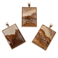 Picture Jasper Pendel, med Zinc Alloy, 28x47x6mm, Hole:Ca. 4x5mm, 5pc'er/Bag, Solgt af Bag