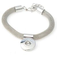 Chunk pulsera Button, aleación de zinc, chapado en color de plata, para mujer, libre de plomo & cadmio, 12mm, longitud aproximado 7 Inch, 10Strandfilamento/Bolsa, Vendido por Bolsa