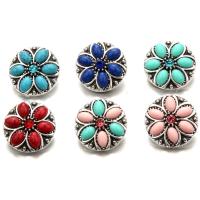 Bouton de morceau, alliage de zinc, avec turquoise synthétique & résine, fleur, Plaqué de couleur d'argent, avec strass, plus de couleurs à choisir, sans plomb et cadmium, 18mm, 10PC/sac, Vendu par sac