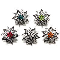 Jewelry Snap Button Zinc Alloy Flower antique silver color plated with rhinestone lead & cadmium free 18mm Sold By Bag