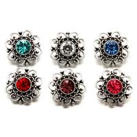 Bouton de morceau, alliage de zinc, fleur, Plaqué de couleur d'argent, avec strass, plus de couleurs à choisir, sans plomb et cadmium, 18mm, 10PC/sac, Vendu par sac