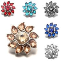 Jewelry Snap Button Zinc Alloy with Crystal Flower antique silver color plated faceted lead & cadmium free 18mm Sold By Bag