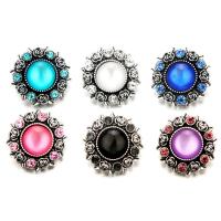 Jewelry Snap Button Zinc Alloy with Resin Flower antique silver color plated with rhinestone lead & cadmium free 18mm Sold By Bag