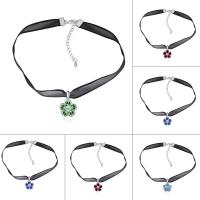 Mode Collier Choker, laiton, avec organza & CRYSTALLIZED™, avec 5cm chaînes de rallonge, fleur, Plaqué de platine, pour femme, plus de couleurs à choisir, protéger l'environnement, sans nickel, plomb et cadmium, 18x125mm, Vendu par Environ 12.5 pouce brin