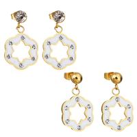 Stainless Steel Drop Earring with Rhinestone Clay Pave Flower gold color plated & for woman 29mm Sold By Lot