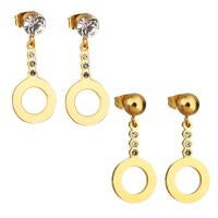 Boucle d'oreille goutte inox, acier inoxydable, beignet, Placage de couleur d'or, styles différents pour le choix & pour femme & avec strass, 28mm,12x21.5mm, 6pairescouple/lot, Vendu par lot