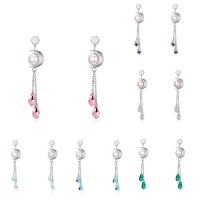 Oreille en cristal CRYSTALLIZED™ Element, laiton, avec coquille de mer du sud & CRYSTALLIZED™, Plaqué de platine, pour femme & facettes, plus de couleurs à choisir, protéger l'environnement, sans nickel, plomb et cadmium, 11x63mm, Vendu par paire