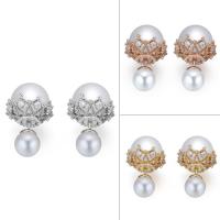 Dobbelt Stillet Stud Earring, Messing, med South Sea Shell, Runde, forgyldt, Micro Pave cubic zirconia & for kvinde, flere farver til valg, nikkel, bly & cadmium fri, 16x25mm, Solgt af par