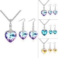 CRYSTALLIZED™ Element Crystal Jewelry ingesteld, oorbel & halsketting, Messing, met CRYSTALLIZED™, met 5cm extender keten, Hart, geplatineerd, touw ketting & voor vrouw & gefacetteerde, meer kleuren voor de keuze, nikkel, lood en cadmium vrij, 17x46mm, 18x35mm, Lengte Ca 15.5 inch, Verkocht door Stel