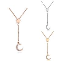 Collana in ottone, with 5cm extender chain, Luna e Stella, placcato, Twist ovale & per la donna & con zirconi cubici, nessuno, assenza di nichel,piombo&cadmio, 10x43mm, Venduto per Appross. 15.5 pollice filo