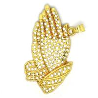 Zinc Alloy Hand Pendler, guldfarve belagt, med rhinestone, nikkel, bly & cadmium fri, 48x85mm, Hole:Ca. 3x4mm, Solgt af PC