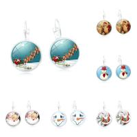 Kerst Oorbellen, Zinc Alloy, met Glas, ijzer oorbel hendel weer clip, Rond plat, silver plated, tijd gem sieraden & Kerst sieraden & verschillende ontwerpen voor de keuze & voor vrouw & sticker, lood en cadmium vrij, 28x15mm, Verkocht door pair