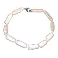 Pulseras de Perlas Freshwater, Perlas cultivadas de agua dulce, latón cierre de langosta, Rectángular, natural, para mujer, 8x15mm, agujero:aproximado 2-4mm, Vendido para aproximado 7.5 Inch Sarta