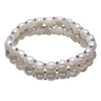 Sladkovodní perlový náramek, Sladkovodní Pearl, s Mosaz, Baroko, přírodní, pro ženy & 2-pramenné, bílý, 16x6mm, Prodáno za Cca 7 inch Strand