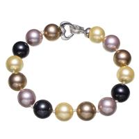 Freshwater Kulturperler Pearl Bracelet, South Sea Shell, messing foldover lås, Runde, for kvinde, flerfarvede, 12mm, Solgt Per Ca. 7.5 inch Strand