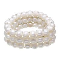 Pulseras de Perlas Freshwater, Perlas cultivadas de agua dulce, con Rocallas de vidrio, Patata, natural, para mujer & 3-aro, Blanco, 7-8mm, Vendido para aproximado 7 Inch Sarta