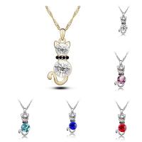 Kristal zinklegering halskettingen, Zinc Alloy, met ijzeren ketting & Kristal, met 5cm extender keten, Kat, plated, touw ketting & voor vrouw & gefacetteerde & met strass, meer kleuren voor de keuze, lood en cadmium vrij, 30x13mm, Per verkocht Ca 15.5 inch Strand