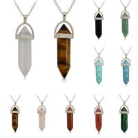 Gemstone Muince, le slabhra iarann, YSL, dath platanam plátáilte, ábhair éagsúla do rogha & unisex & slabhra Oval, 8x32mm, Díolta Per Thart 17.5 Inse Snáithe