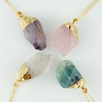 Collier de quartz, Cristal naturel, avec chaîne de fer, pepite, Placage de couleur d'or, différents matériaux pour le choix & unisexe & chaîne ovale, 28x35mm, Longueur Environ 17.5 pouce, Vendu par PC