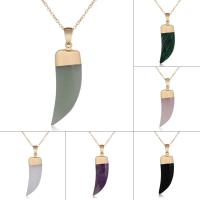 Edelsteen Halsketting, met ijzeren ketting, Wolf Tooth, gold plated, verschillende materialen voor de keuze & uniseks & ovale keten, 15x40mm, Per verkocht Ca 17.5 inch Strand