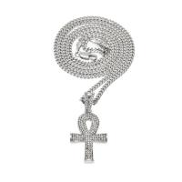 Zinc Alloy sweater halskæde, Ankh Kors, forgyldt, Unisex & bremse kæde & med rhinestone, flere farver til valg, nikkel, bly & cadmium fri, 45x20mm, Solgt Per Ca. 23.6 inch Strand