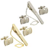 Zinc Alloy Tie Clip Cufflink Set, stropdas clip & manchetknoop, plated, uniseks & verschillende stijlen voor de keuze & met strass, nikkel, lood en cadmium vrij, 6.5x61x6mm, 21x16mm, 18x17mm, Lengte Ca 3.2 inch, Verkocht door pair