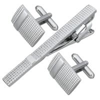 aleación de zinc Conjunto de Manguitos Tie Clip, clip de corbata & gemelo, chapado en color de plata, unisexo & diferentes estilos para la opción, libre de níquel, plomo & cadmio, 6x59x17mm, 19x14mm, 18x17mm, Vendido por Par