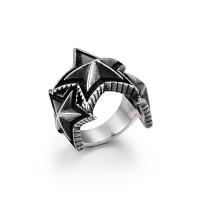 Titanium Steel Finger Ring, Csillag, különböző méretű a választás & az ember & megfeketedik, 30x29mm, 6mm, Által értékesített PC