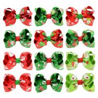 Weihnachts-Haar-Clip, Ripsband, mit Polyester & Eisen, Schleife, Platinfarbe platiniert, für Kinder & Weihnachtsschmuck & verschiedene Muster für Wahl, 80mm, 10PCs/Menge, verkauft von Menge