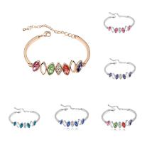 Pulseras de Cristal, aleación de zinc, con Cristal, con 5cm extender cadena, Ojo de Caballo, chapado, para mujer & facetas & con diamantes de imitación, más colores para la opción, libre de plomo & cadmio, 50x10mm, Vendido para aproximado 7.5 Inch Sarta