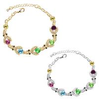 Pulseras de Cristal, aleación de zinc, con Cristal, con 5cm extender cadena, Mariquita, chapado, para mujer & facetas & con diamantes de imitación, más colores para la opción, libre de plomo & cadmio, 54mm, Vendido para aproximado 7.5 Inch Sarta