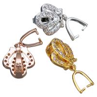 Ottone pizzico Bail, Corona, placcato, Micro spianare cubic zirconia, nessuno, 21mm, 11x13x6.5mm, 0.5mm, Foro:Appross. 3x6mm, 20PC/lotto, Venduto da lotto