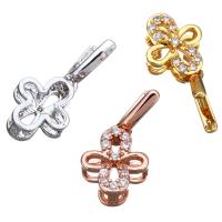 Bélière pince en laiton, fleur, Placage, avec zircone cubique, plus de couleurs à choisir, 19mm, 9x10x5mm, 0.5mm, 20PC/lot, Vendu par lot