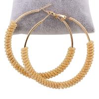 Zinc Alloy Hoop Earring, rustfrit stål ørering indlæg, Donut, guldfarve belagt, for kvinde, bly & cadmium fri, 62x66x6mm, Solgt af par