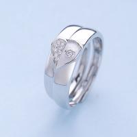 laiton Couple Anneau, Épais en argent Sterling 925 plaqué, avec le motif de coeur & réglable & pavé de micro zircon, protéger l'environnement, sans nickel, plomb et cadmium, 3.5mm,4.5mm, Taille:12-14, Vendu par paire