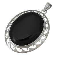 Dubh agate Pendants, Agate Black, le Prás, Oval Maol, dath platanam plátáilte, log, 43x58x15mm, Poll:Thart 5x7mm, Díolta De réir PC